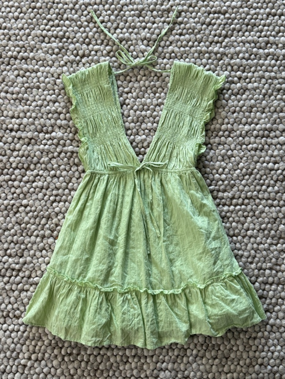 Lulus Light Green Smocked V-Neck Mini Dress